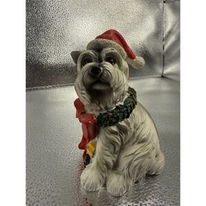 SMALL SANTA HAT DOG WHITE WESTIE CHRISTMAS FIGURINE BRAND NEW